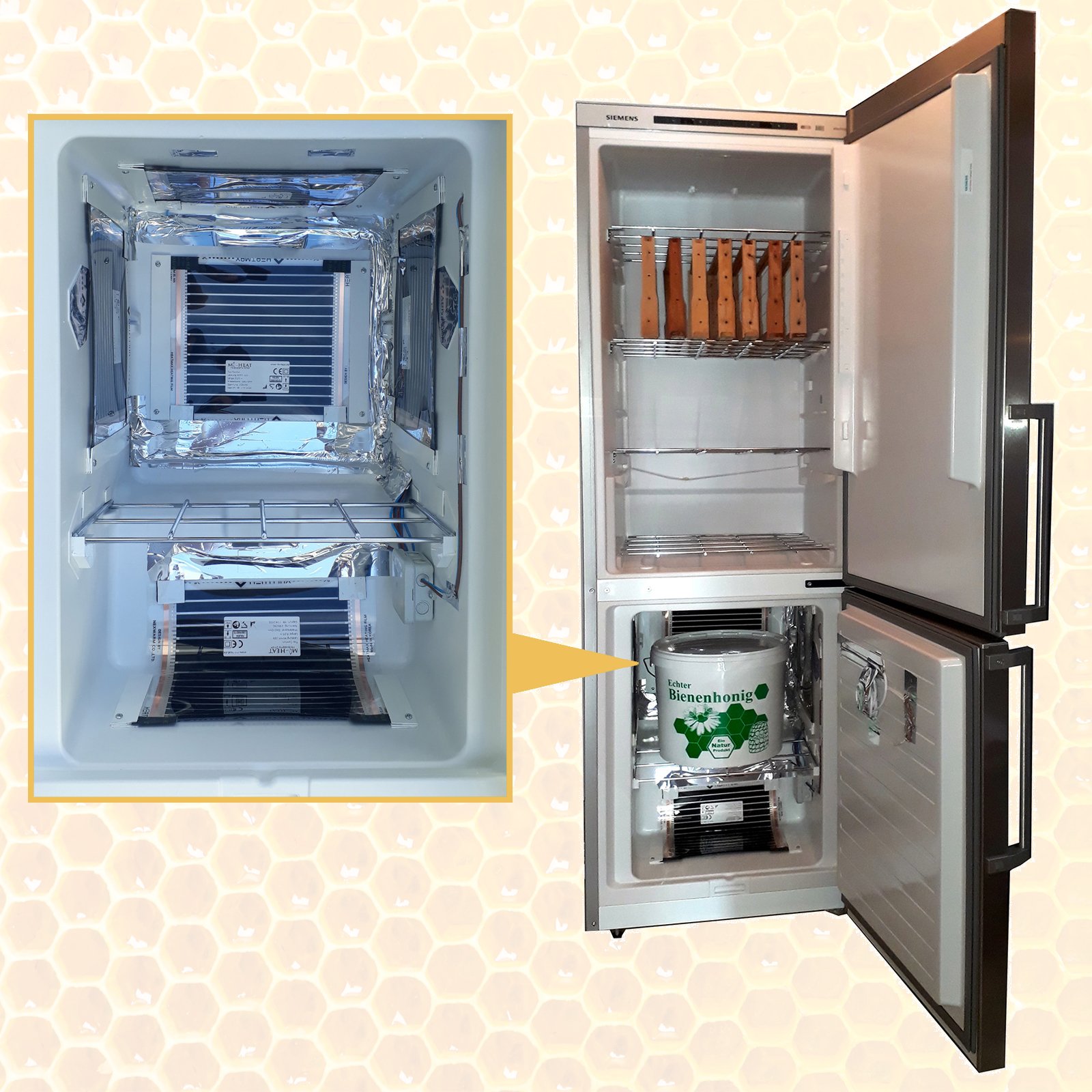 Mi-Heat Comfort Heizfolie 220W/m² im DIY-Auftauschrank für Honig