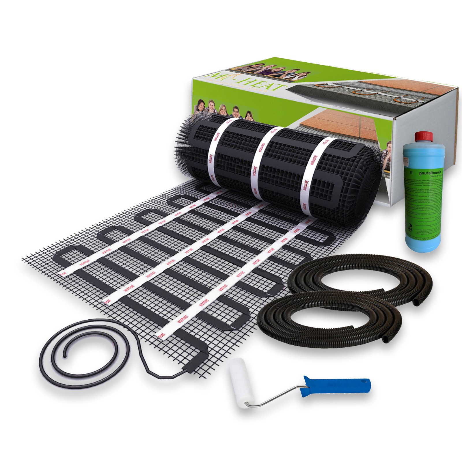 Komplett-Set 17/5 Black-Heizmatte - elektrische Fußbodenheizung für Fliesen und Naturstein
