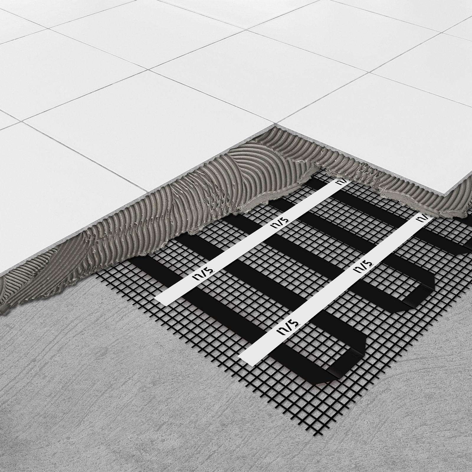 Electric underfloor heating with duck bed heating mat under tiles