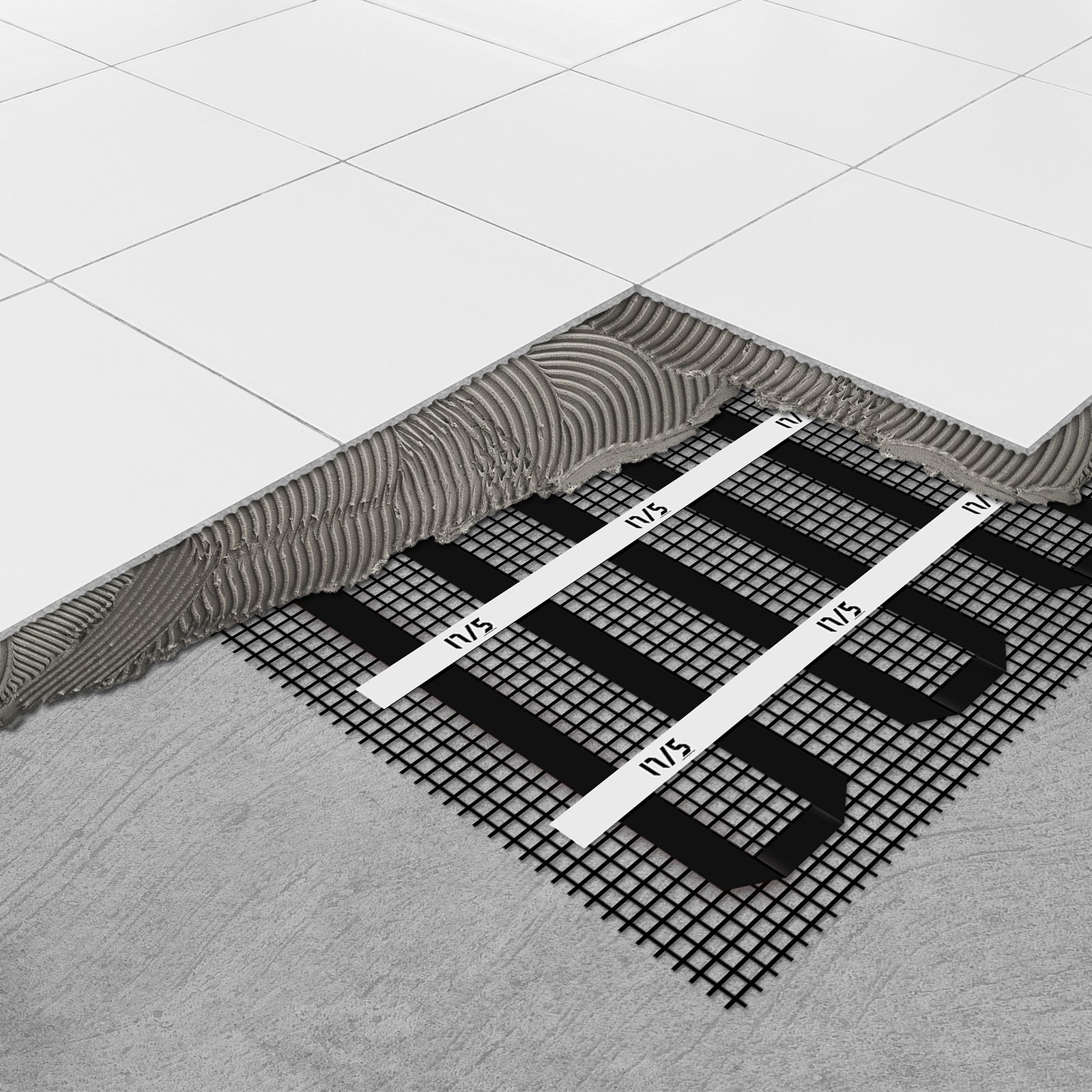 Elektrische Fußbodenheizung mit Duennbettheizmatte unter Fliesen