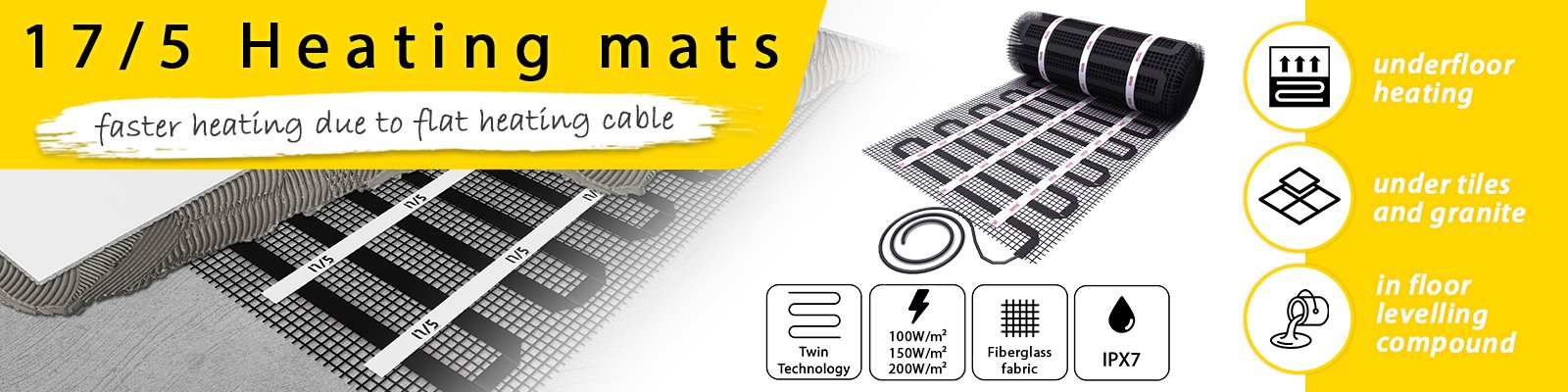 High-quality heating mat for tiles - flat heating cable for rapid heating