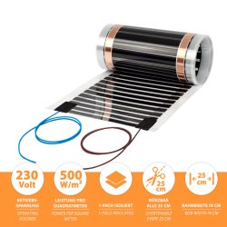 Comfort Heizfolie 500W/m² 25cm breit 125W/m konfektioniert 3,0m