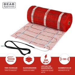 Complete set 200W/m²Warmup StickyMat twin technology glass fiber fabric 200W/m² width 50cm, 4,0m²