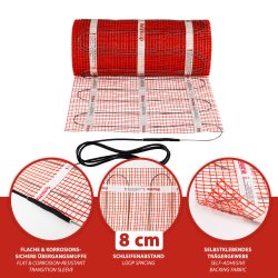 Complete set 200W/m²Warmup StickyMat flat and corrosion-resistant transition sleeve loop distance 8cm self-adhesive, 4,0m²