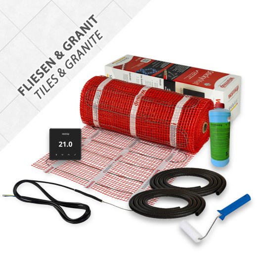 Warmup StickyMat 200W/m²  9,0m² + Element WiFi schwarz + 2xWellrohr + Farbroller + Haftgrundierung