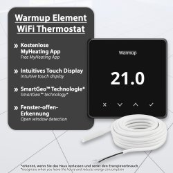 Warmup StickyMat 200W/m²  9,0m² + Element WiFi schwarz + 2xWellrohr + Farbroller + Haftgrundierung