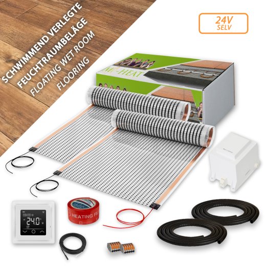 Komplett-Set 24V Heizfolie für schwimmend verlegte Böden in Feuchträumen 4 Stk. Heizfolien 50x200cm - 4m²