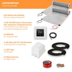 Komplett-Set 24V Heizfolie für schwimmend verlegte Böden in Feuchträumen 4 Stk. Heizfolien 50x200cm - 4m²