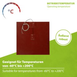 225-1200W Silikon-Heizmatten selbstklebend, mit integriertem Temperaturbegrenzer