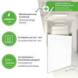IWH-300 RD Infrarotheizung für 625x625 mm Kassettendecken 300 Watt