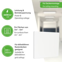 ECOSUN E 300 C 625/VT Infrarotheizung 300 Watt für 600x600mm Rasterdecken