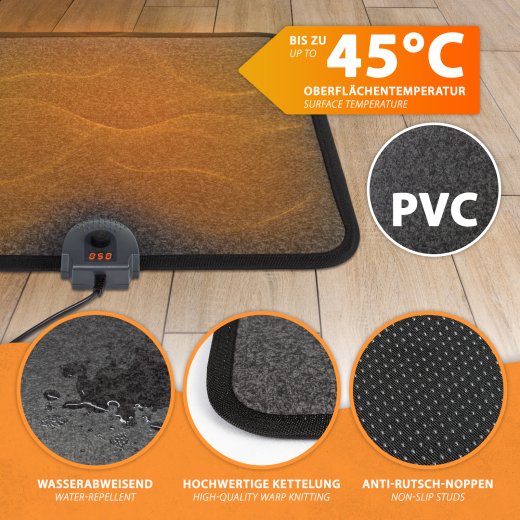Mi-Heat infrarood verwarmingsmat 40x50cm voetschakelaar thermostaat 4 verwarmingsstanden tot 45°C vaste temperatuur 3 uur timer antislip rug elektrische PVC verwarmingsmat
