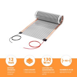 12V Heizfolie 130W/m² 40cm breit konfektioniert 1,0 Meter