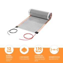 12V Heizfolie 130W/m² 40cm breit konfektioniert 2,0 Meter