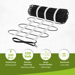 230V open space heater without grid support 300Watt/m² 7m² 50cm wide Connection cable length 3.8m