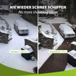230V Freiflächenheizung ohne Netzträger 300Watt/m² 7m² voher und nachher abgebildet mit beheizte fläche