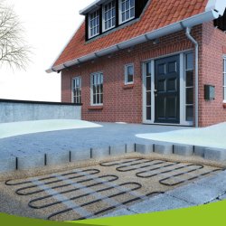 230V Freiflächenheizung ohne Netzträger 300Watt/m² 7m² heizmatte zwischen rundsplittschichten platziert