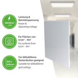 SWPO-450 Infrarotheizung 450 Watt für 600x600mm Rasterdecken