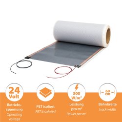 24V Heizfolie Perforiert 60cm breit 300Watt/m² selbstklebend
