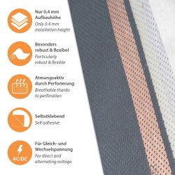 24V Heizfolie Perforiert 60cm breit 300Watt/m² selbstklebend