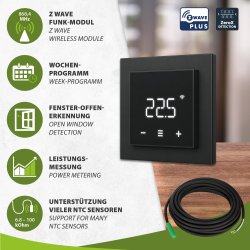 Heatit Z-TRM7 Z-Wave Thermostat schwarz matt