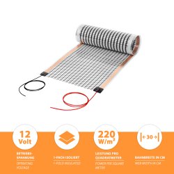 12V Heizfolie 30cm breit 220W/m² 2,5m