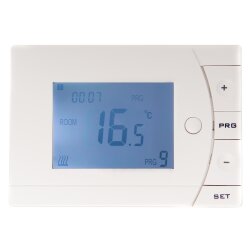 Optima Digital Aufputz-Thermostat mit Bodenfühler Vorderansicht beleuchtet
