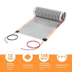 12V Heizfolie 30cm breit 130W/m² 1,5m