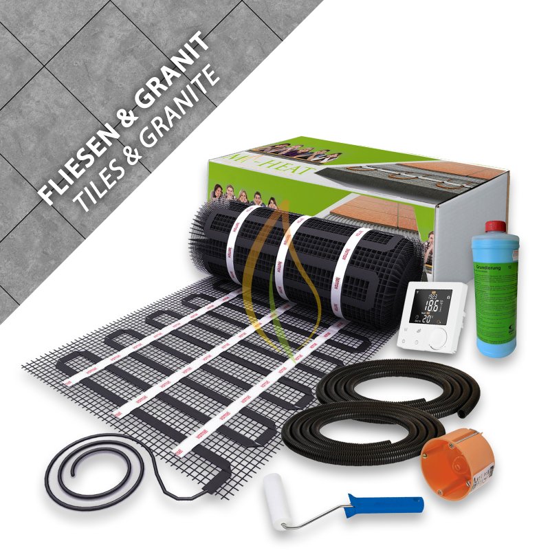 Komplett-Set Heizmatte für Fliese, Granit & Feinsteinzeug 7m²