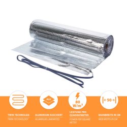 Aluminium Underfloor Heating Mat 80Watt/m² 1m² 0,5x2m