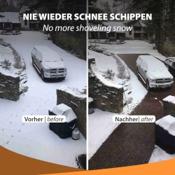 230V Freiflächenheizung für Gussasphalt auf Netzträger 300Watt/m² 2m² vorher und nachher im einfahrt abgebildet