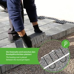 230V Freiflächenheizung ohne Netzträger 300Watt/m² 10m² heizmatte zwischen rundsplittschichten platziert