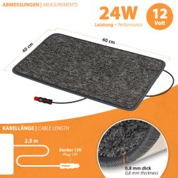 ProC 12V Heizteppich 40x60cm - Anthrazit