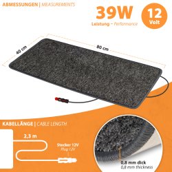 PROCAR Heizteppich 12 Volt 60 x 70 cm anthrazit