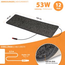 ProC 12V Heizteppich 40x100cm - Anthrazit