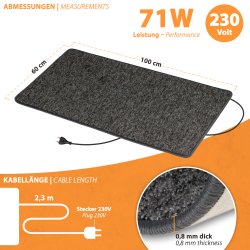 ProC 230V Heating Carpet Anthracite 60x100cm