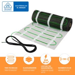 Mi-Heat heating mat silver 200W/m², twin technology, glass fiber fabric, power 200W/m², track width 50cm, VDE certified 9,0m²