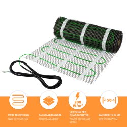 Mi-Heat heating mat silver 200W/m², twin technology, glass fiber fabric, power 200W/m², track width 50cm, VDE certified 10,0m²
