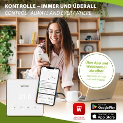 Warmup Element WiFi Thermostat Weiß Abmessungen des Gehäuses und des Temperatur -Bodensensors