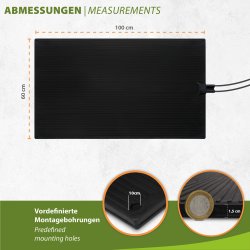 Mi-Heat Gummi-Heizmatte 60x100cm, 300W mit 2,4 Meter Anschlusskabel vordefienierte montagebohrungen