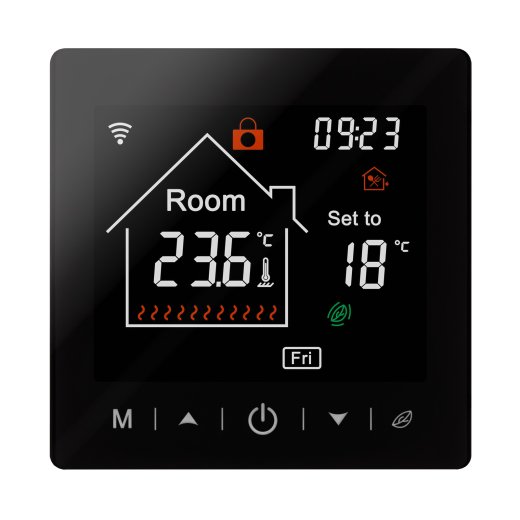 Mi-Heat M2 Wifi Thermostat schwarz Frontansicht
