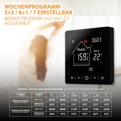 Mi-Heat M2 Wifi Thermostat schwarz Wochenprogramm 5+2, 6+1 und 7 Tage Regelbar Montag-Sonntag