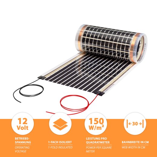 12V Heating Film 30cm wide 150W/m² 1,0 meter