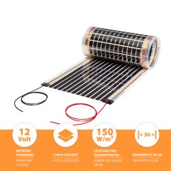 12V Heizfolie 30cm breit 150W/m² 1,5 Meter