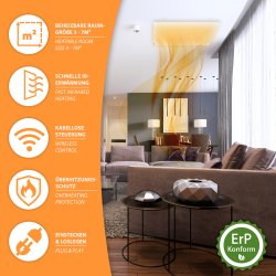 IC400-Plus weiß Infrarotheizung 400Watt + Smart1.0 WiFi beheizbare raum 3-7m² schnelle erwärmung kabellose steuerung überhizungsschutz einstecken und loslegen ErP Konform