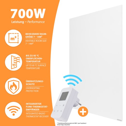 IC700-Plus white infrared heating 700Watt + socket thermostat Smart Plug WiFi