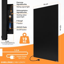 IC900-Plus Infrarotheizung schwarz 70x125cm 900Watt + Smart 1.0 Thermostat