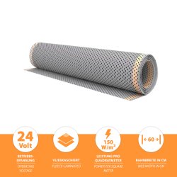 Complete set heating foil fleece-laminated for tiles and glued floor coverings 6.5m