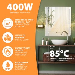 LM400-Pro infrared mirror heater with LED 70x80cm 400Watt