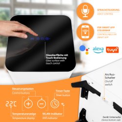 Tower1000-Pro WiFi Infrarot Heizsäule 1000Watt sprachsteuerung  per app steuerbar google alexa tuya an und aus schalter unten